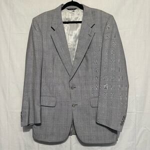 Vintage Burberry Jacket Blazer Men 44 Gray Glen Plaid Wool Two Button Sport Coat